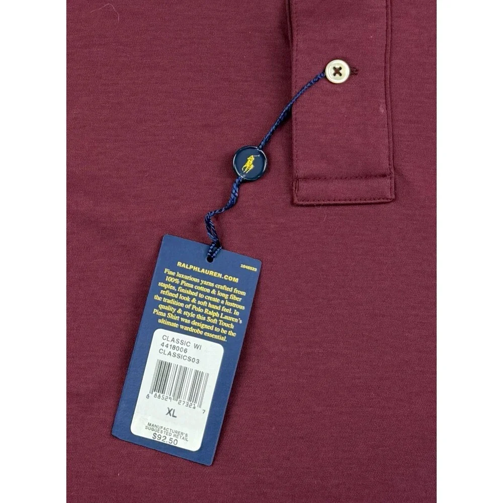 Polo Ralph Lauren Pima Soft Touch Polo Shirt Men's XL Burgundy Long Sleeve Pony
